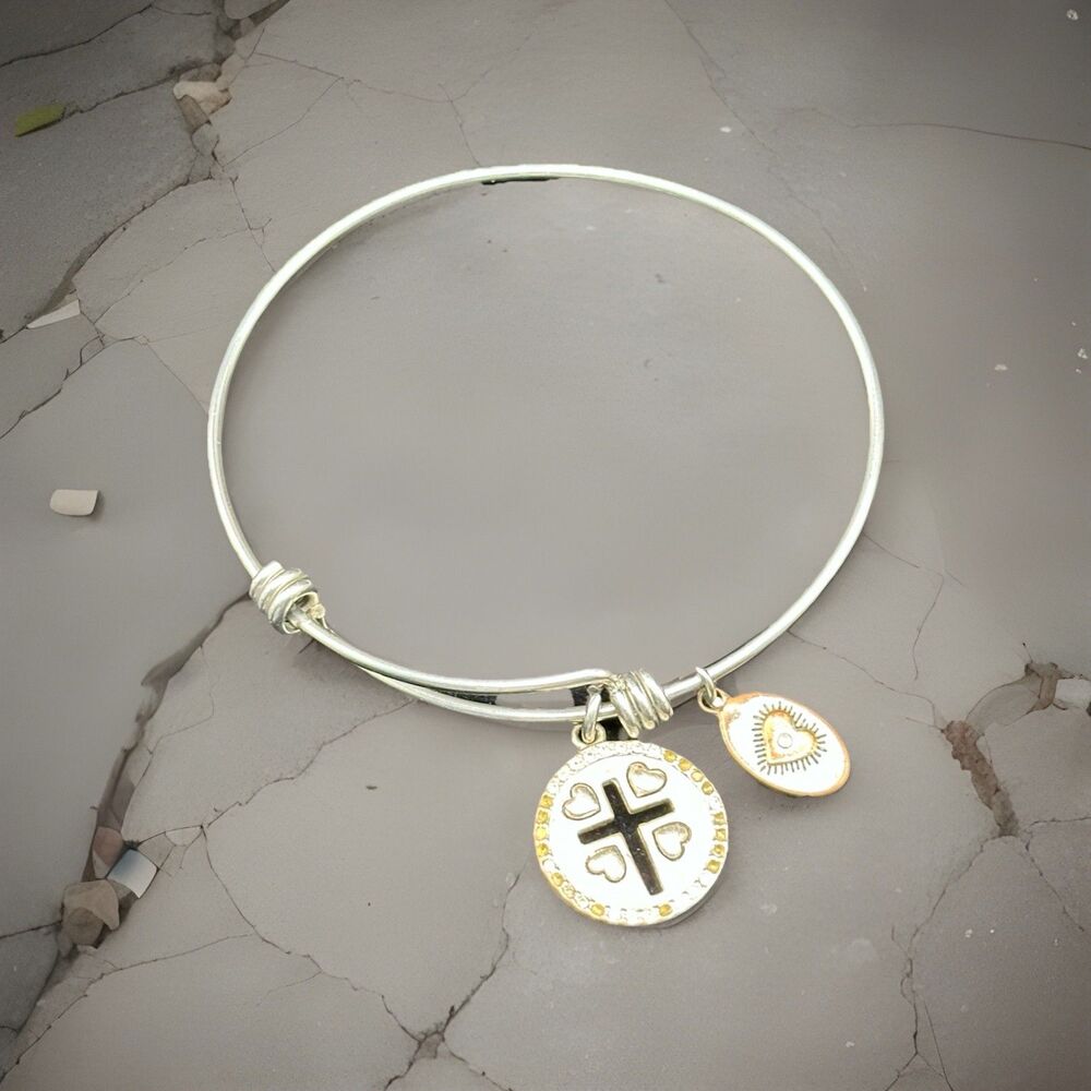 Believe Silver Tone Love Theme Expandable Charm Bracelet Hearts Love